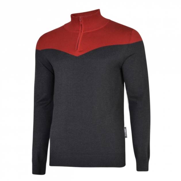 'Kinsale' Knit Zip-Neck | Lighthouse Red & Graphite